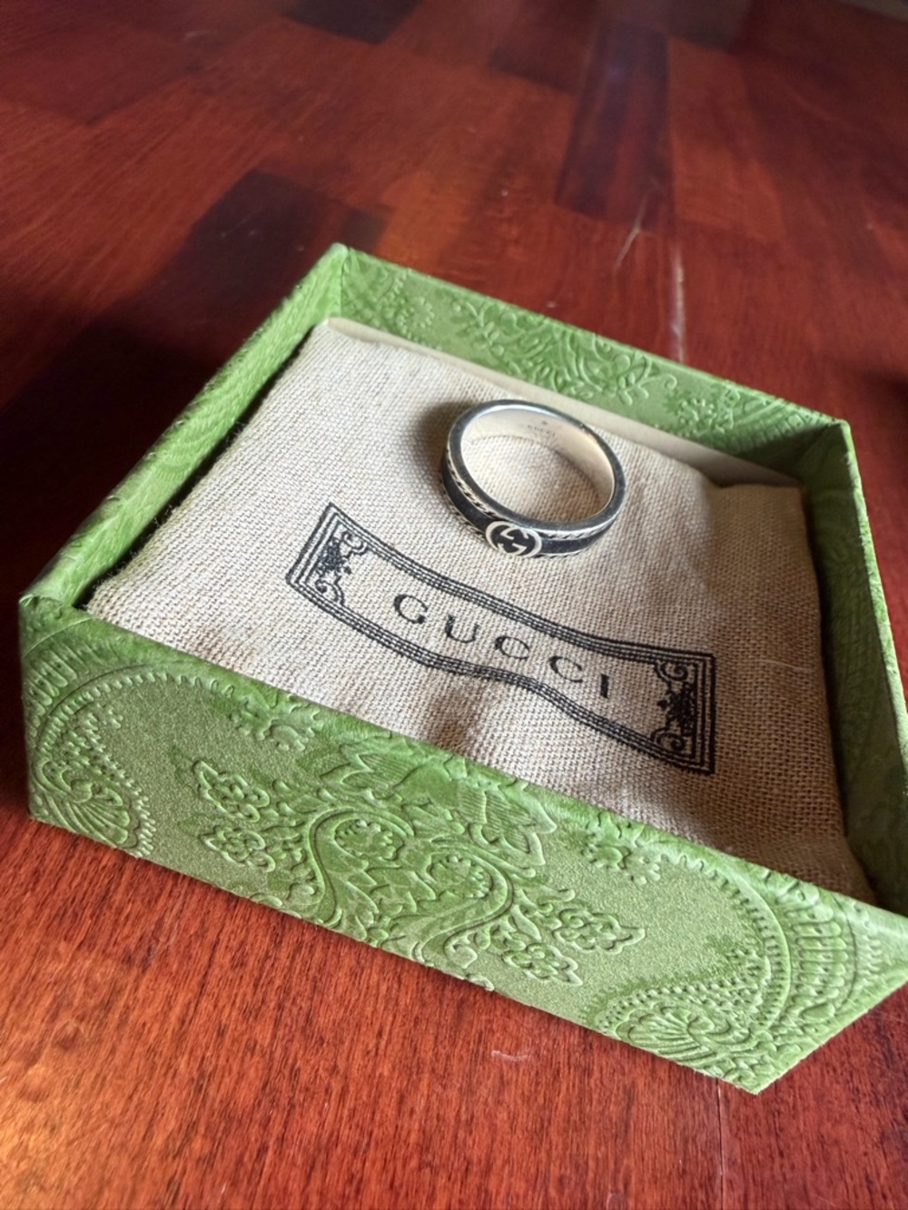 Gucci Silver Double G Engraved Band Ring